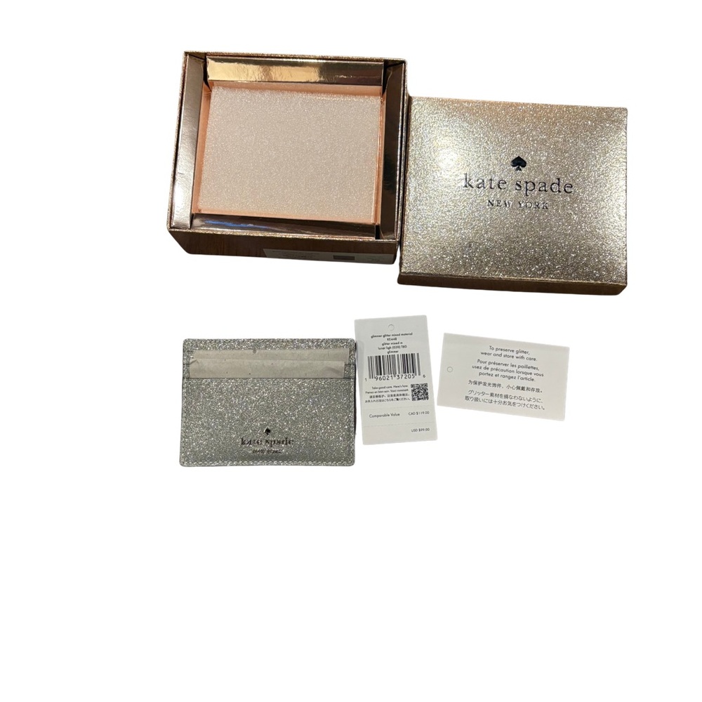 Kate Spade $99 Lunar Light Silver Glimmer Cardholder NIB